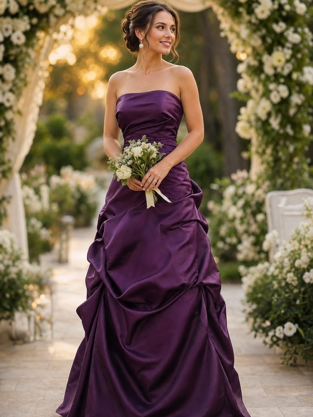 David's Bridal Purple Satin Strapless Ballgown Sz 16 Formal Prom Wedding